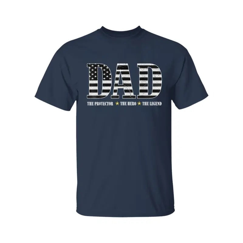 Dad The Protector Hero Legend American Flag Dad Father's Day T-Shirt, Men's Cross Graphic Tee, 2025 Casual Summer Outfit,...