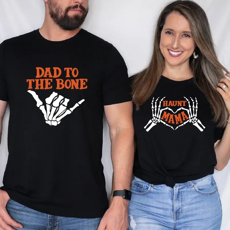Dad Bone Haunt Mama Shirt Matching Parents Funny Skeleton Halloween Shirt Family Halloween Party T-Shirts, Hoodie, Sweatshirt