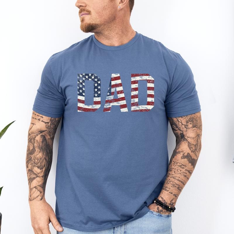 Dad, Patriotic, American Flag, Stars Stripes, Father's Day, Fourth of July, USA, Soft Style T-Shirt, Soft Style Tee,...