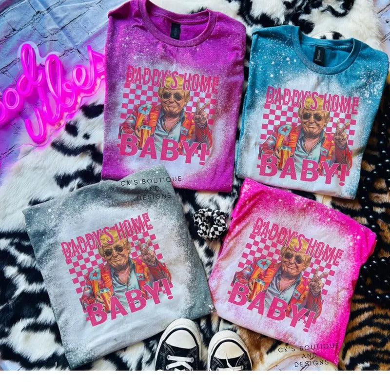 Daddy Is Home Baby Donald Trump T-Shirt Bleached - Gildan - Unisex Hoodie, Sweatshirt | GrindPrints.com
