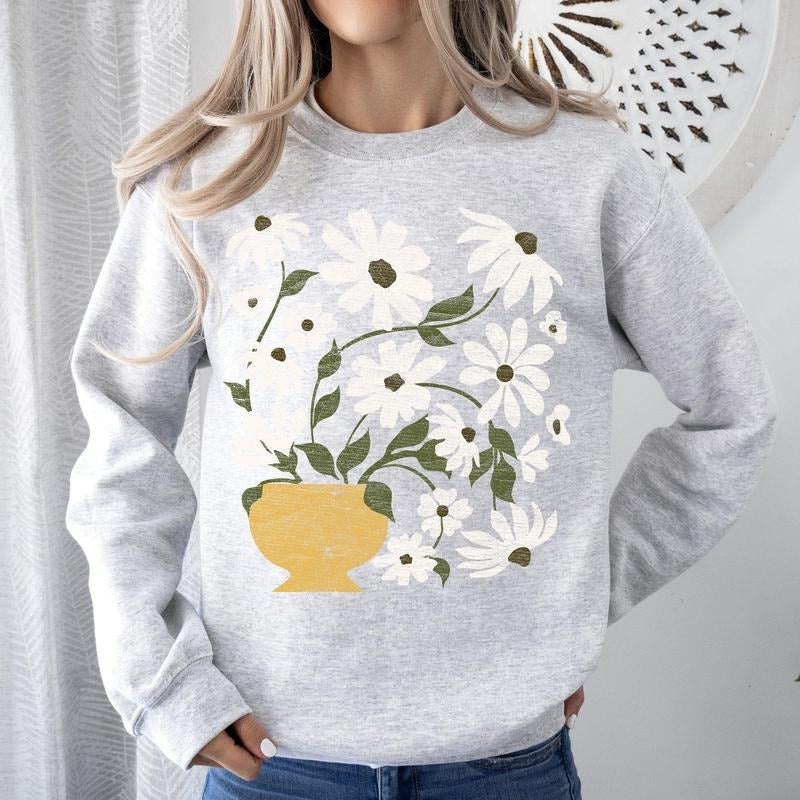 Daisies, Retro Floral Design Sweatshirt T-Shirts, Hoodie | GrindPrints.com