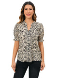 Dalmatian Print Puff Short Sleeve Blouse Notched V Neck Shirt Work Tops Hoodie, Sweatshirt | GrindPrints.com