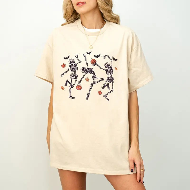 Dancing Skeleton Fall Tee Shirt, Halloween Pumpkin Skeleton Sweatshirt, Dancing Skelton Halloween T-Shirt, Halloween...