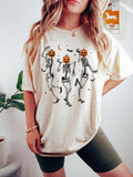 Dancing Skeleton Pumpkin TShirt, Retro Halloween Shirt, Womens Halloween Shirt, Cute Fall Shirt, Spooky Season, Pumpkin...
