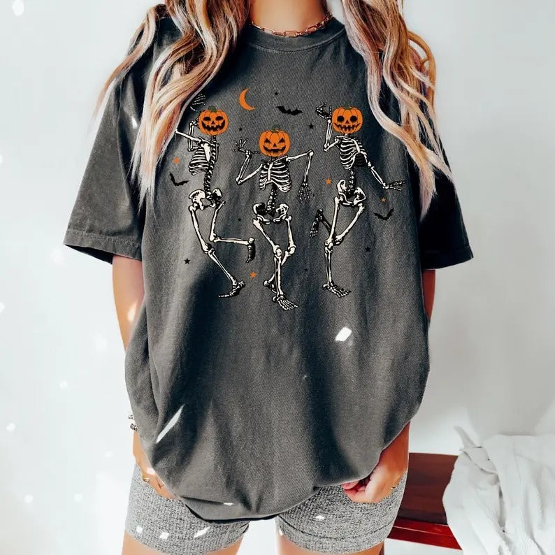 Dancing Skeleton Pumpkins Shirt, Funny Halloween Party Skeleton Pumpkin Dancing Shirt, Happy Halloween Happy Fall Y'all ...