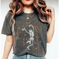 Dancing Skeleton Shirt, Halloween  tee, Halloween T-shirt, Fall comfort colors shirt, skeleton leaves t-shirt Cotton...