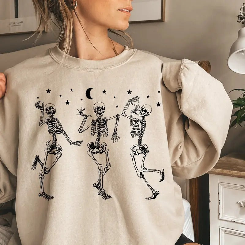 Dancing Skeleton Sweatshirt and Hoodie, Funny Halloween Skeleton Sweatshirt, Halloween Party Sweatshirt, Halloween...