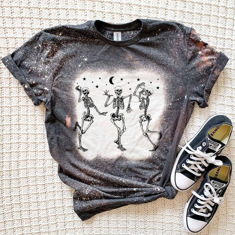 Dancing Skeletons Bleached t-Shirt Hoodie, Sweatshirt | GrindPrints.com