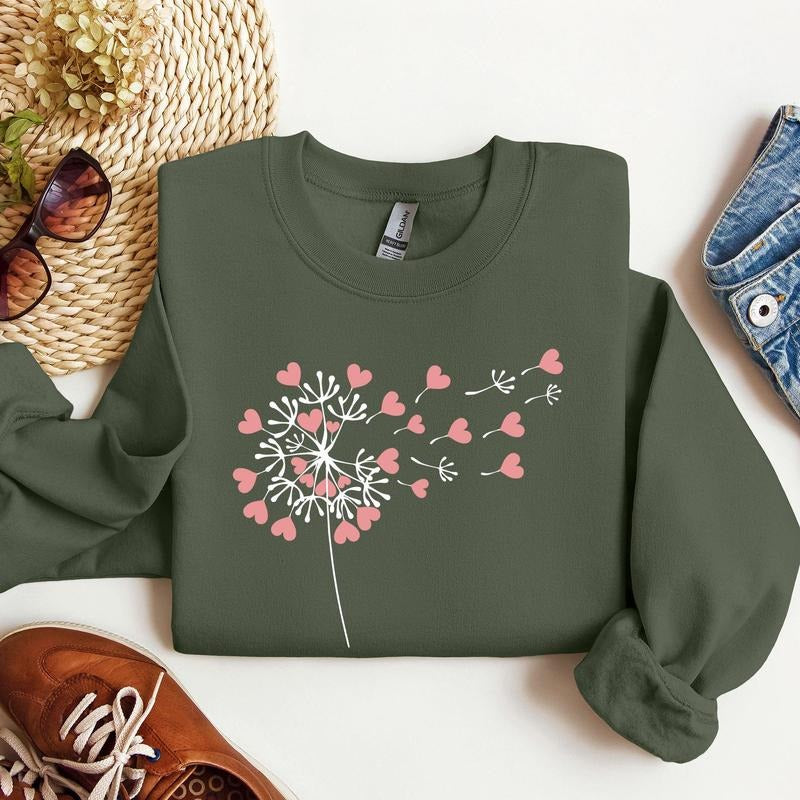 Dandelion Hearts, Flower, Sweatshirt, Valentine's Day, Crew Neck, Women's, Crewneck, Valentine's Day, Love, Heart, Cupid...