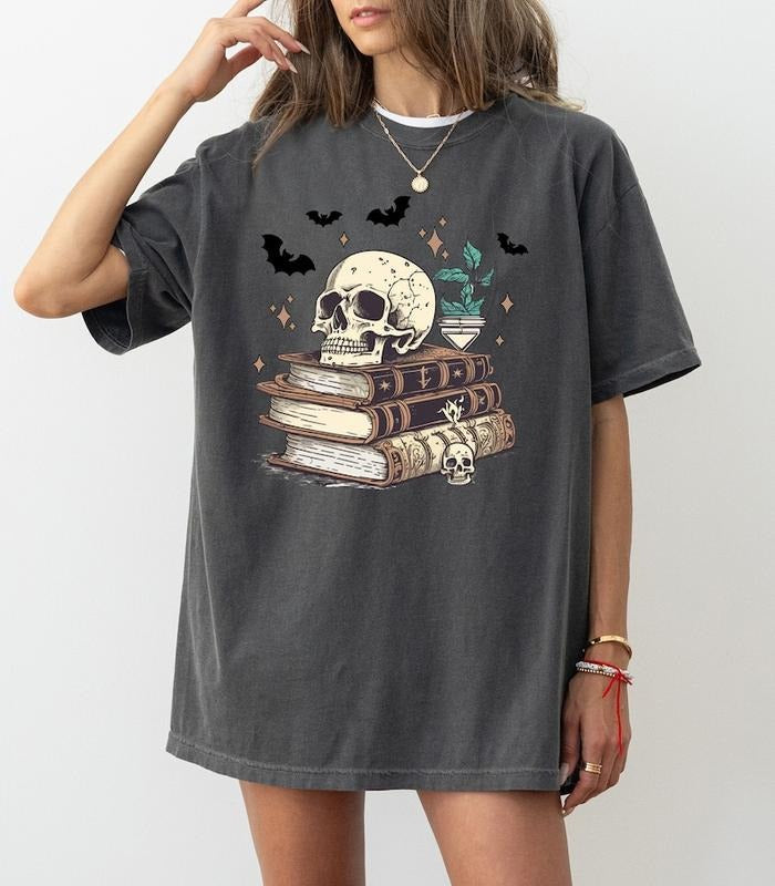 Dark Romance T-Shirt, Books Skull , Book Lover Skeleton Shirt, Skull Book Shirt, Halloween gift for Teacher, Librarian...