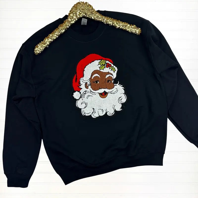 Dark Skin Santa Patch Sweatshirt T-Shirts, Hoodie | GrindPrints.com