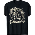 Day Drinking Skeleton Graphic Tee - Soft Cotton, Casual Fit, Machine Washable