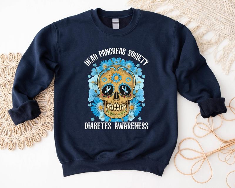 Dead Pancreas Society Sweatshirt, Diabetes Awareness Hoodie, Floral Skull Diabetic Gift Sweater, Matching Pancreas...