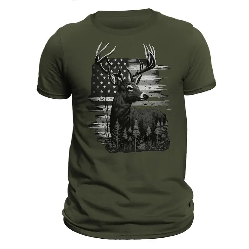 Deer Hunter American Hunting Flag Men's T-Shirt Casual Classic Hoodie, Sweatshirt | GrindPrints.com