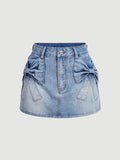 Denim Mini Skirt Bowknot Straight Jean Skirt Summer Cute Mini Skirts Piece Casual T-Shirts, Hoodie, Sweatshirt