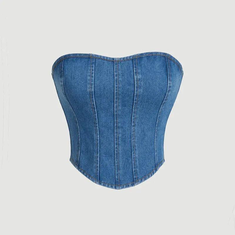 Denim Strapless Asymmetrical Hem Zip Up Sleeveless Crop Tube TopY2K T-Shirts, Hoodie, Sweatshirt | GrindPrints.com