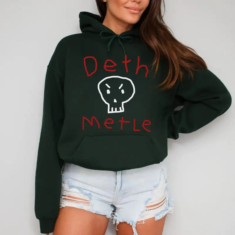 Deth Metle Hoodie, Skull Punk Rock And Roll Tee, Heavy Metal Merch, Unisex Sweater Pullover Tee Sweatshirt | GrindPrints.com