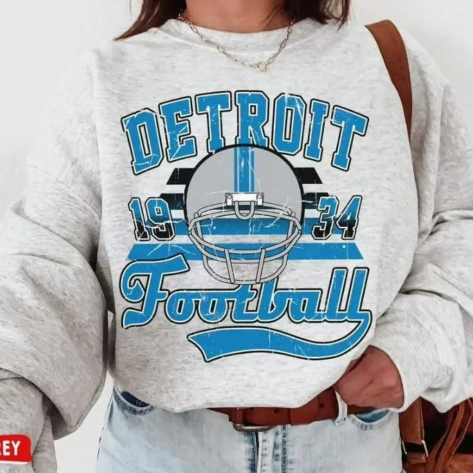Detroit Football Crewneck Sweatshirt, Football Game Day Sweatshirt T-Shirts, Hoodie | GrindPrints.com