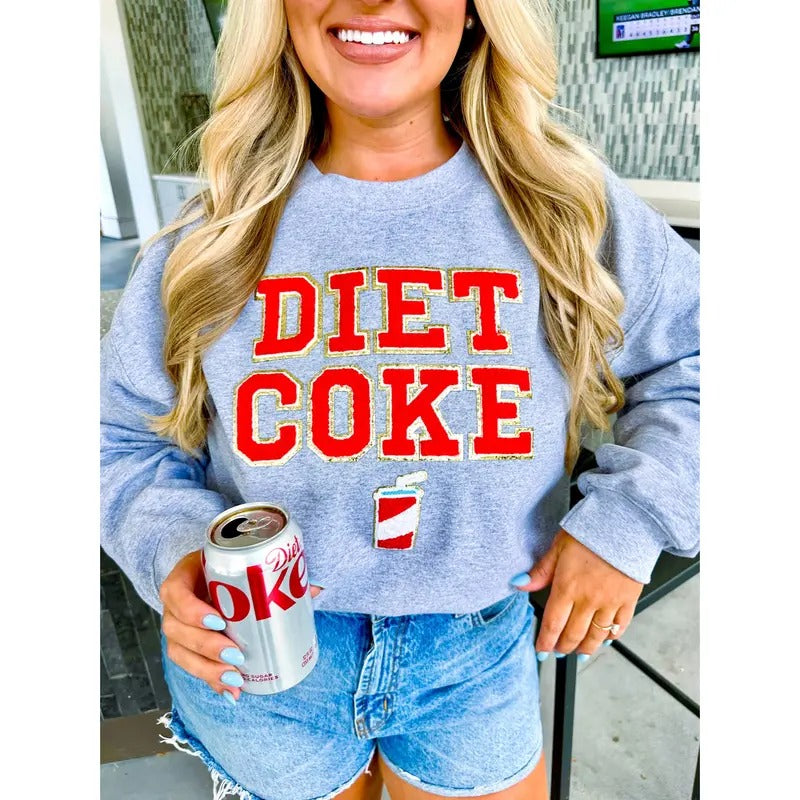 'Diet Coke' Letter Patch Cute Crew Sweatshirt, Chenille Letter Patch T-Shirts, Hoodie | GrindPrints.com
