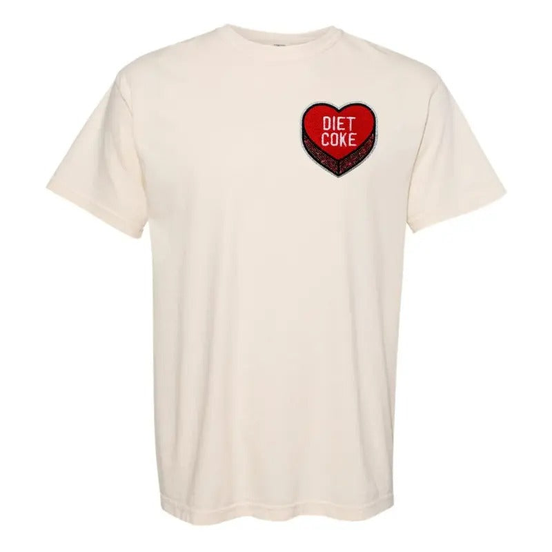 'Diet Coke Candy Heart' Letter Patch T-Shirt Hoodie, Sweatshirt | GrindPrints.com