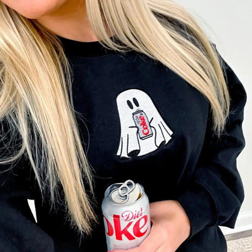 'Diet Coke Ghost' Embroidered Crewneck Sweatshirt T-Shirts, Hoodie | GrindPrints.com