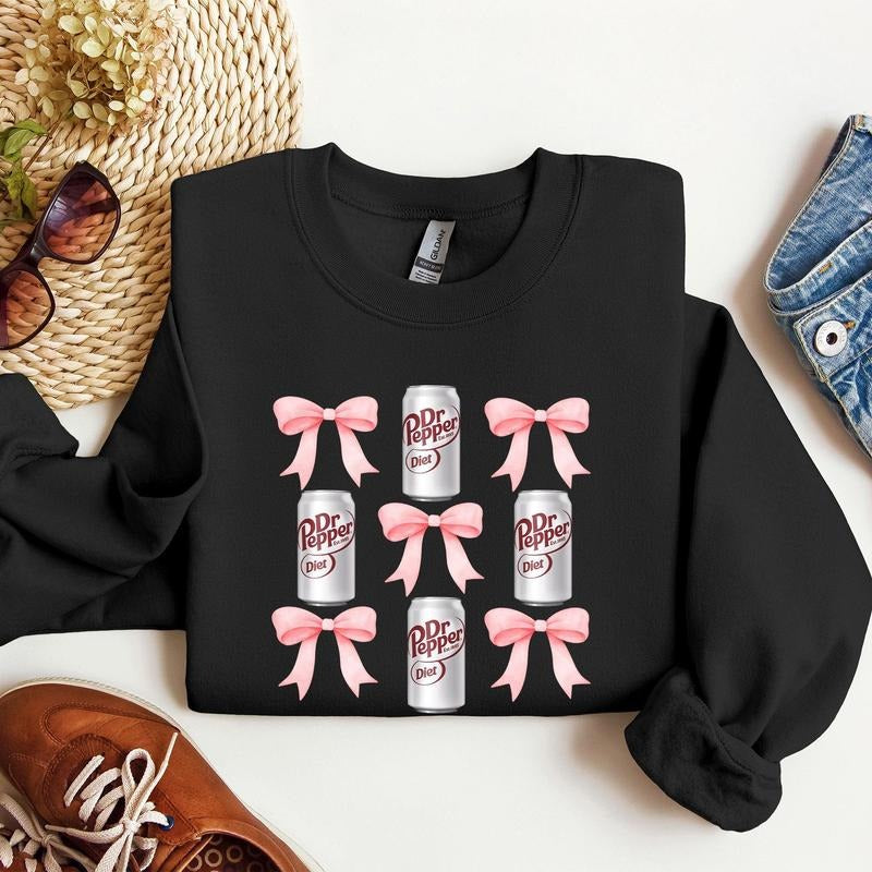 Diet, Dr Pepper, Soft Drink, Coquette, Preppy, Soda, Pop, Bows Sweatshirt, Women's T-Shirts, Hoodie | GrindPrints.com