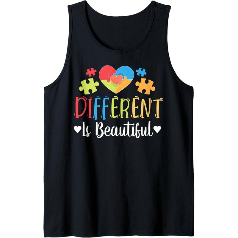 Different Is Beautiful - Autism Support Autistic Heart Gift Tank Top MADE IN USA T-Shirts, Hoodie, Sweatshirt