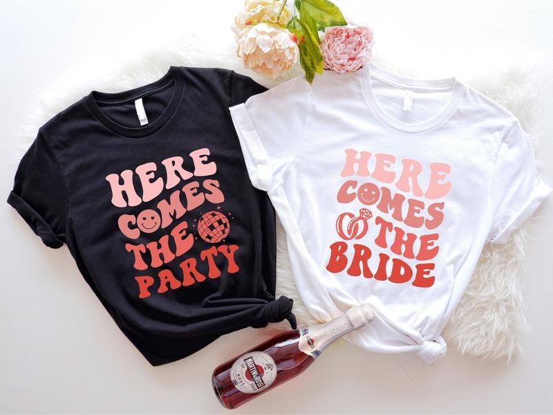 Disco Bachelorette Shirt, Here Comes The Bride T-Shirt, Here Comes The Party Tee, Matching Bridal Shower Tee, Bridesmaid...