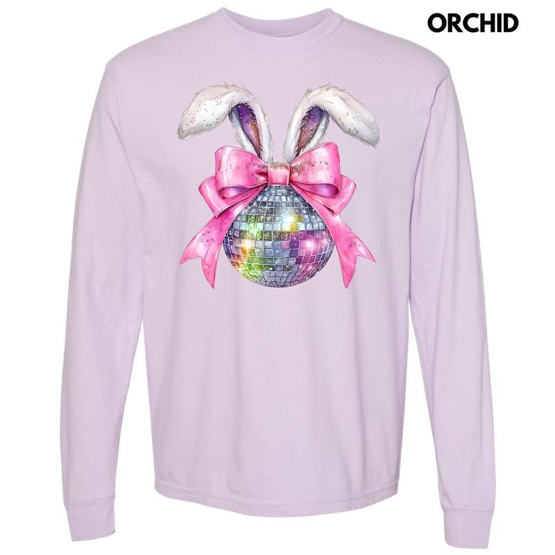 Disco Ball Bunny Ears Long Sleeve Comfort Colors T-Shirt 'NLB' Hoodie, Sweatshirt | GrindPrints.com