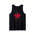 Distressed Canada Flag Maple Leaf In Red Tank Top, 100% Cotton, Single-Side Printed Black Sleeveless Tank Top, Happy...