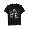 Distressed Cat Playing Guitar Punk Rock & Roll Funny Drummer T-Shirt Selected pure cotton   short sleeve t-shirt for men,...