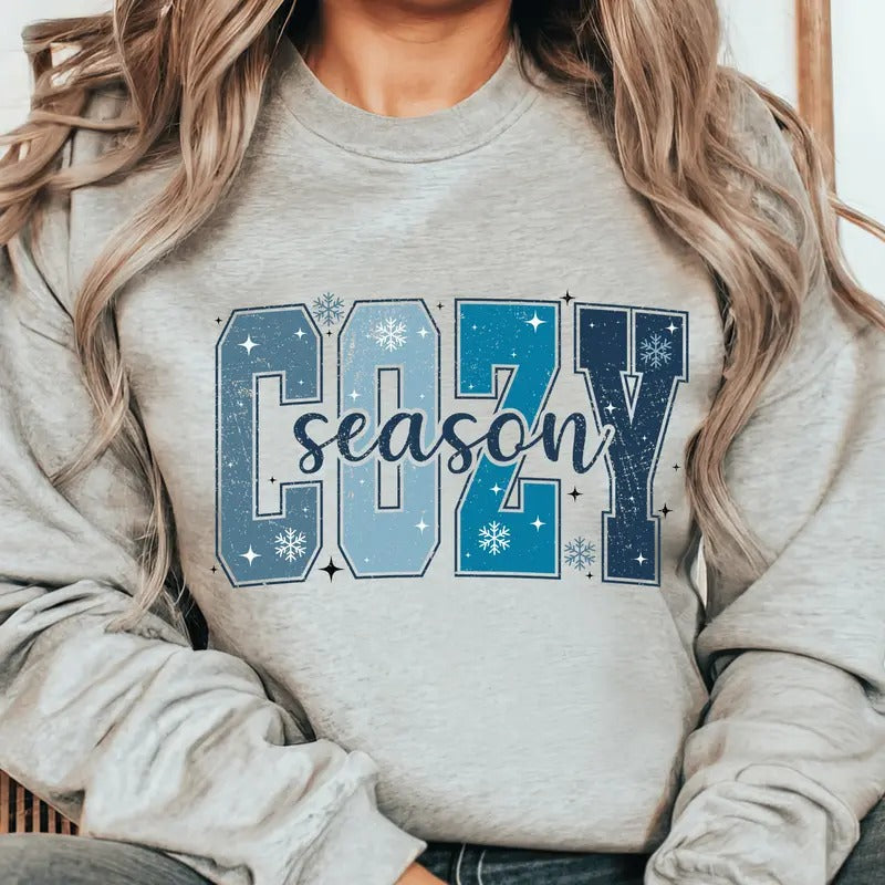 Distressed Christmas Cozy Season Crewneck Sweatshirt. Everyday  Christmas Unisex Pullover Crewneck Sweatshirt. T-Shirts,...