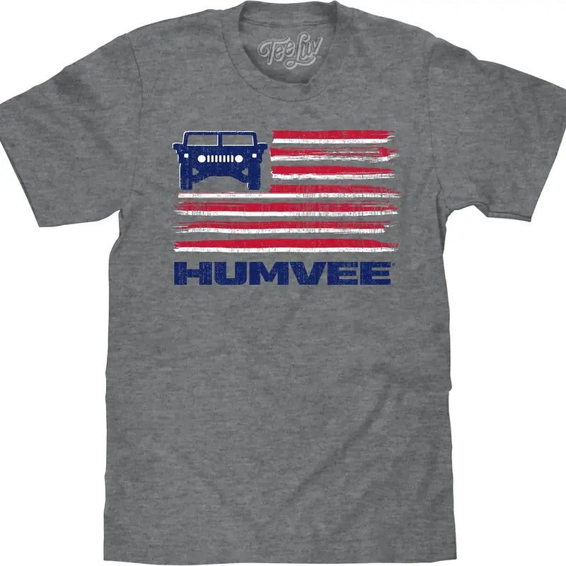 Distressed Humvee American Stars and Stripes T-Shirt - Graphite Heather Hoodie, Sweatshirt | GrindPrints.com