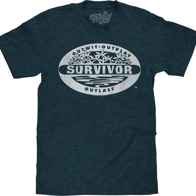 Distressed Survivor TV Show Logo T-Shirt - Denim Black Heather Hoodie, Sweatshirt | GrindPrints.com