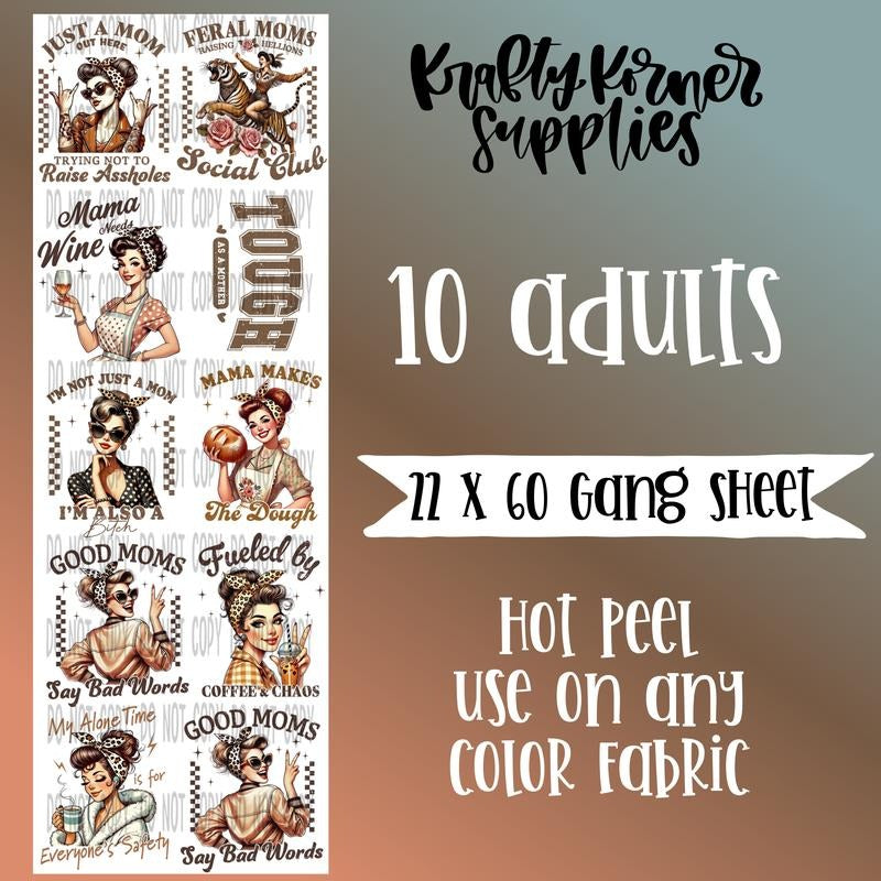 Distressed Vintage Moms DTF Transfer Gang Sheet, 22 x 60 T-Shirts, Hoodie, Sweatshirt | GrindPrints.com