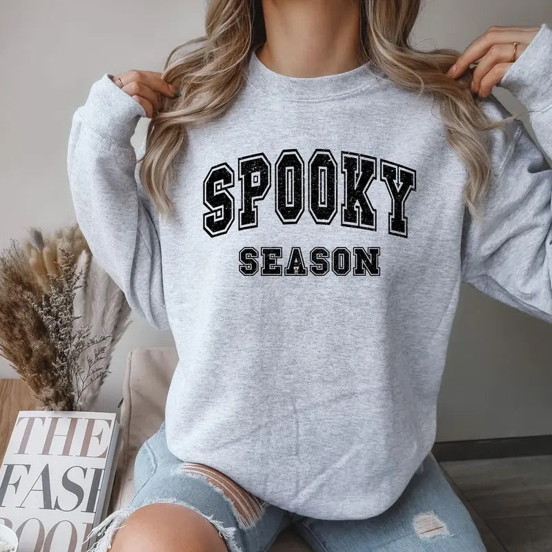 Distresses Spooky season Crewneck Sweatshirt Comfortable T-Shirts, Hoodie | GrindPrints.com