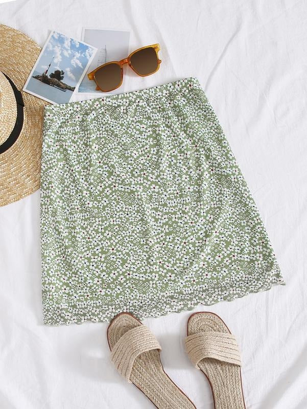 Ditsy Floral Button Front Mini Skirt Lettuce Trim Bodycon Pencil Skirts T-Shirts, Hoodie, Sweatshirt | GrindPrints.com