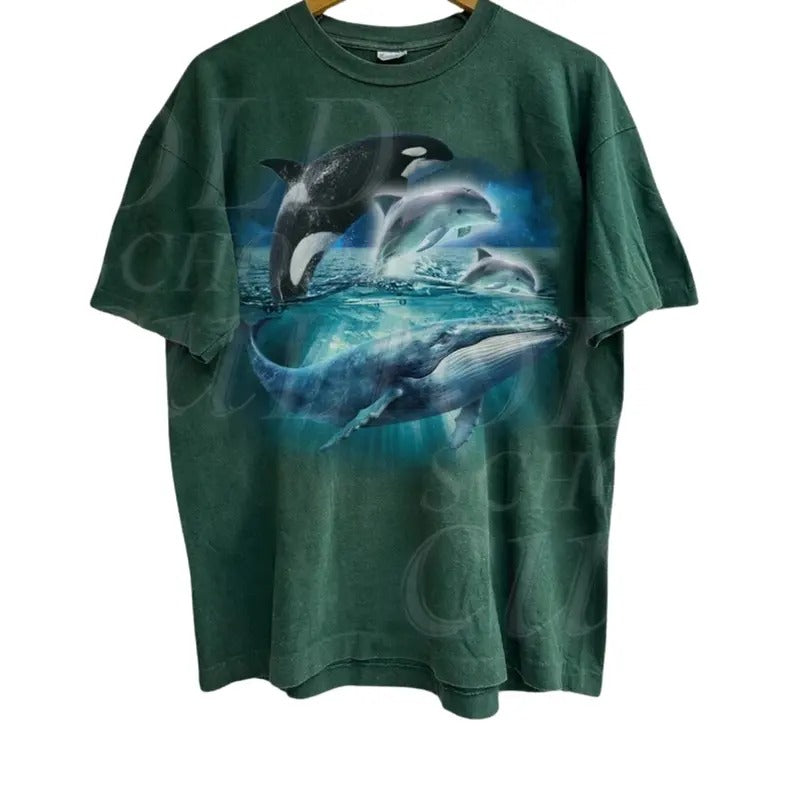 Dolphins Orca Whale Vintage Graphic T-shirts, Retro Ocean Sea Life Tshirt, vintage 90s graphic tees, gift for him, gift...