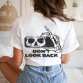 Don't Look Back Skeleton Oversized TShirt, Graphic Tees For Women, Boho Shirt, Plus Size Halloween Shirt, Skull Shirt...