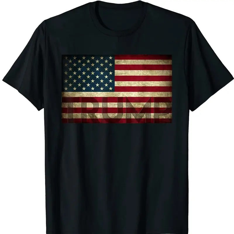 Donald Trump American Flag Shirt 2024 Casual Graphics Tops Summer Gift Tee Black Large Graphic Tee Tops Underwear...