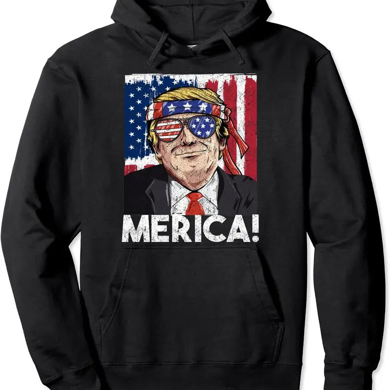 Donald Trump Merica American Flag Hooded T-Shirts, Hoodie, Sweatshirt