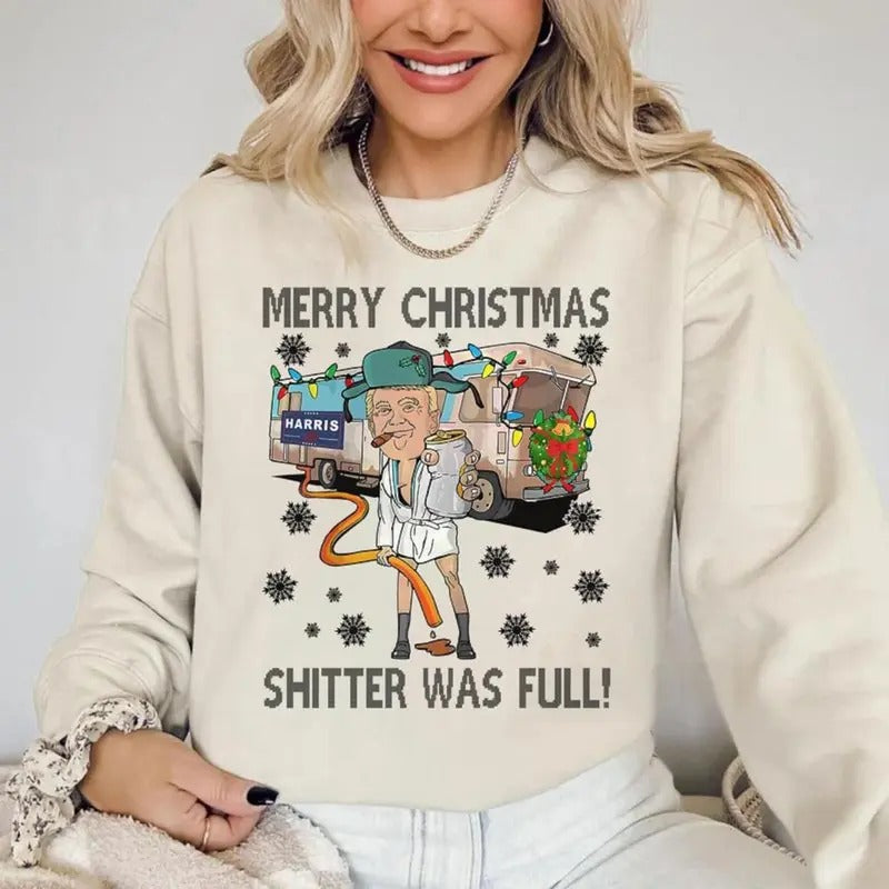 Donald Trump Shitter Was Full Funny Trump Merry Trumpmas Trending Trump Xmas Cotton Printed T-Shirts, Hoodie, Sweatshirt