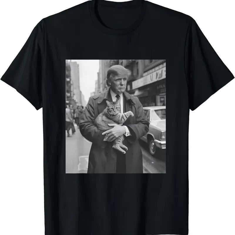 Donald Trump and Cat in NYC T-Shirt | Unisex Cotton Tee Gift | Full Size Hoodie, Sweatshirt | GrindPrints.com