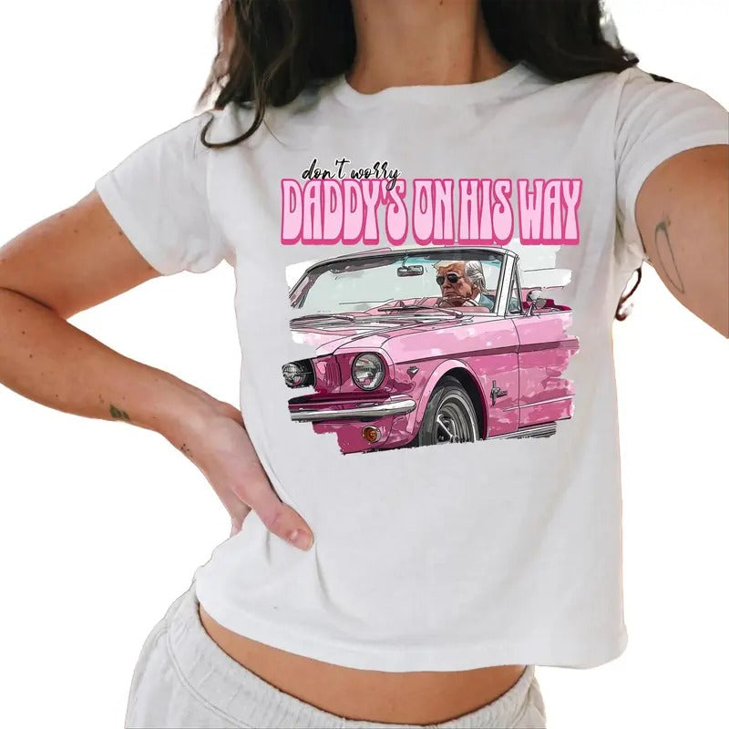 Dont Worry Daddy'S On His Way Baby Tee, Trump 2024 Baby Tee, Republican Baby Tees Black Casual Comfort Hoodie, Sweatshirt