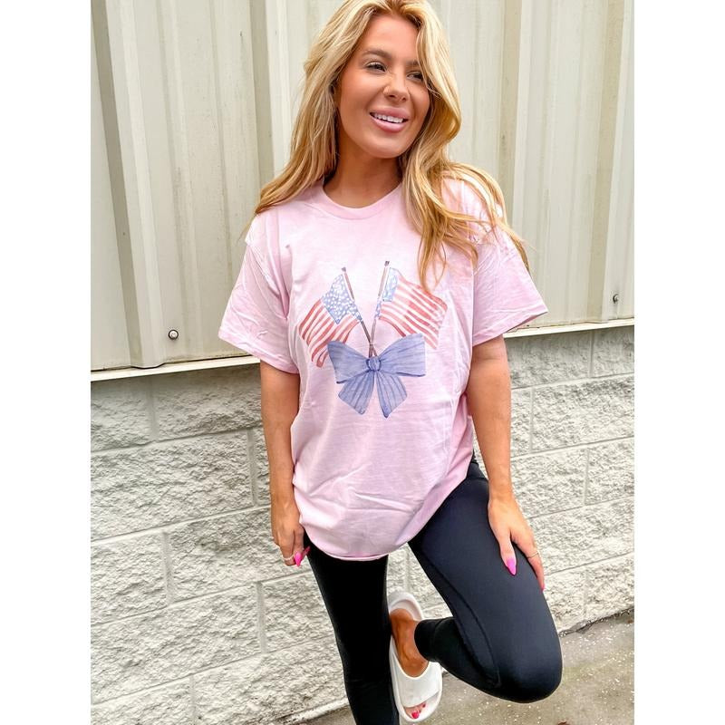 Double Flag Bow Graphic Top T-Shirts, Hoodie, Sweatshirt | GrindPrints.com