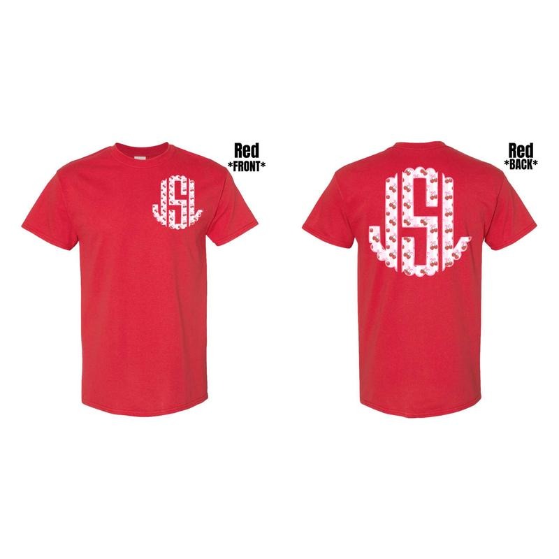 Double Strawberry Stripe Monogram Gildan Short Sleeve T-Shirt 'NLB' Hoodie, Sweatshirt | GrindPrints.com