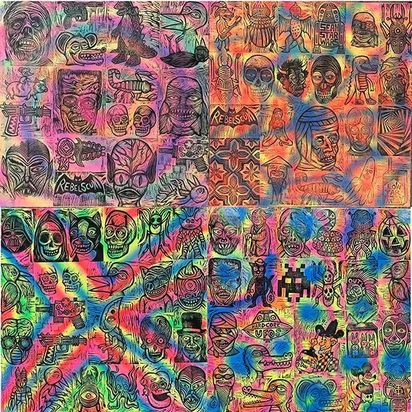 Dozens of Woodcuts Printed on Spray Painted Wooden Panels T-Shirts, Hoodie, Sweatshirt | GrindPrints.com