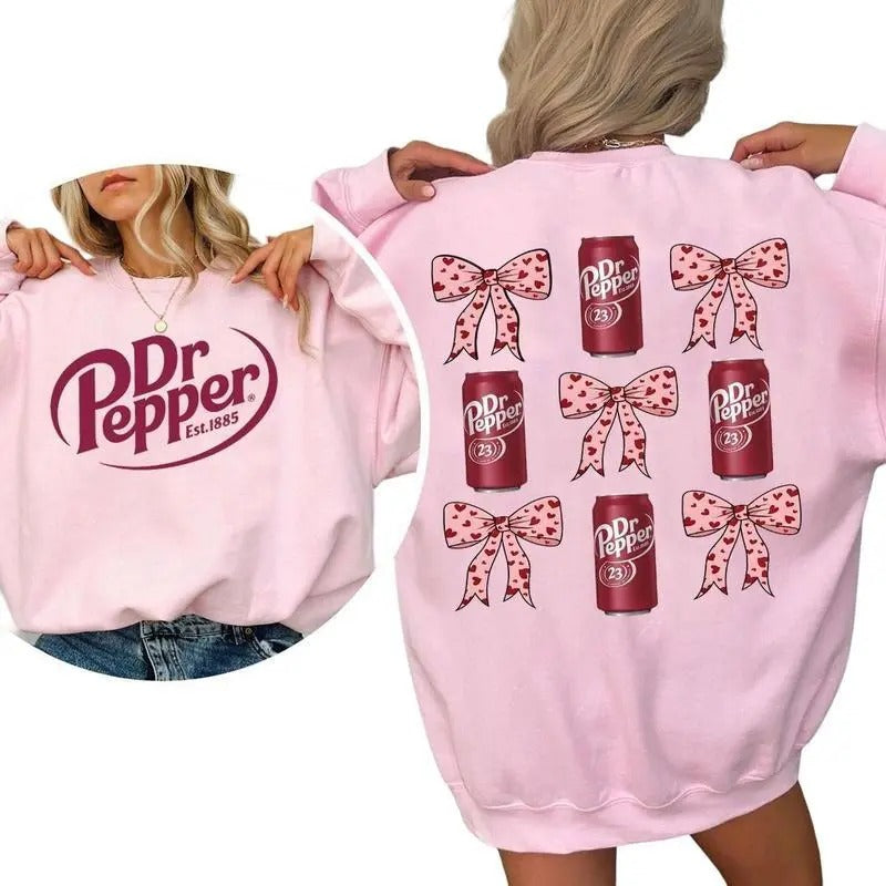 Dr Pepper Coquette Bow Pink Retro Soda Dr Pepper Shirt 2 Sided Casual Classic Cotton Shirt T-Shirts, Hoodie, Sweatshirt