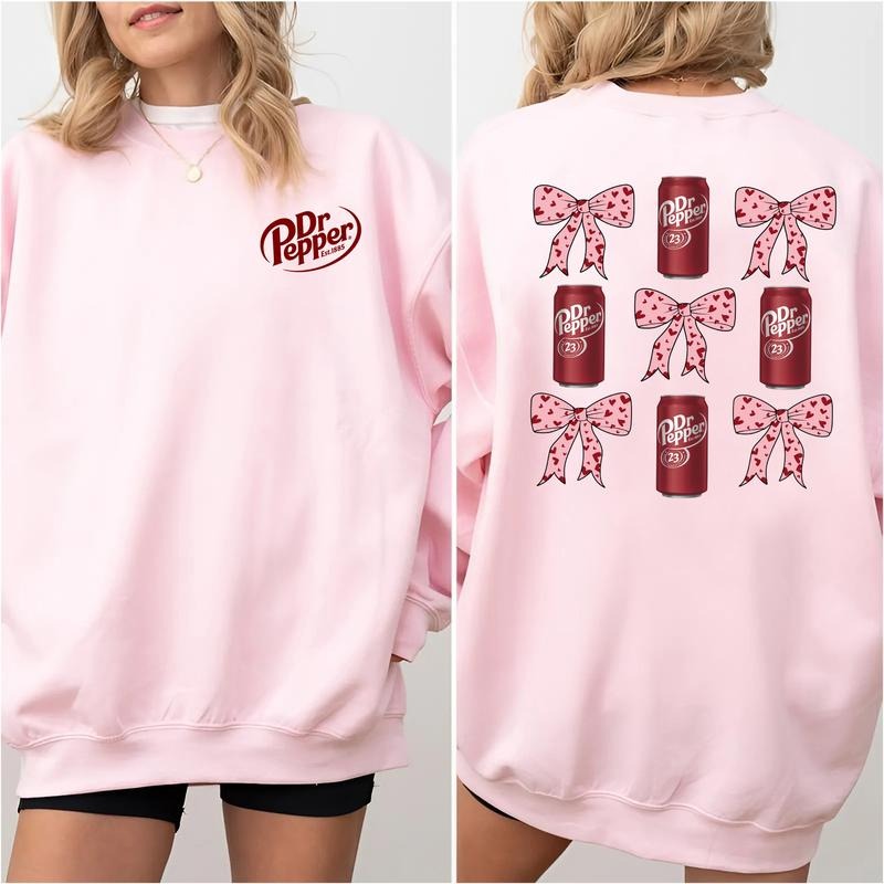 Dr Pepper Coquette Bow Sweatshirt, Pink Aesthetic Pullover, Cute Casual Streetwear Tops for Women T-Shirts, Hoodie