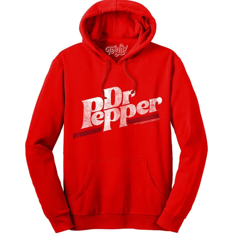 Dr Pepper Distressed Logo Pullover Hooded Sweatshirt - Red T-Shirts, Hoodie | GrindPrints.com